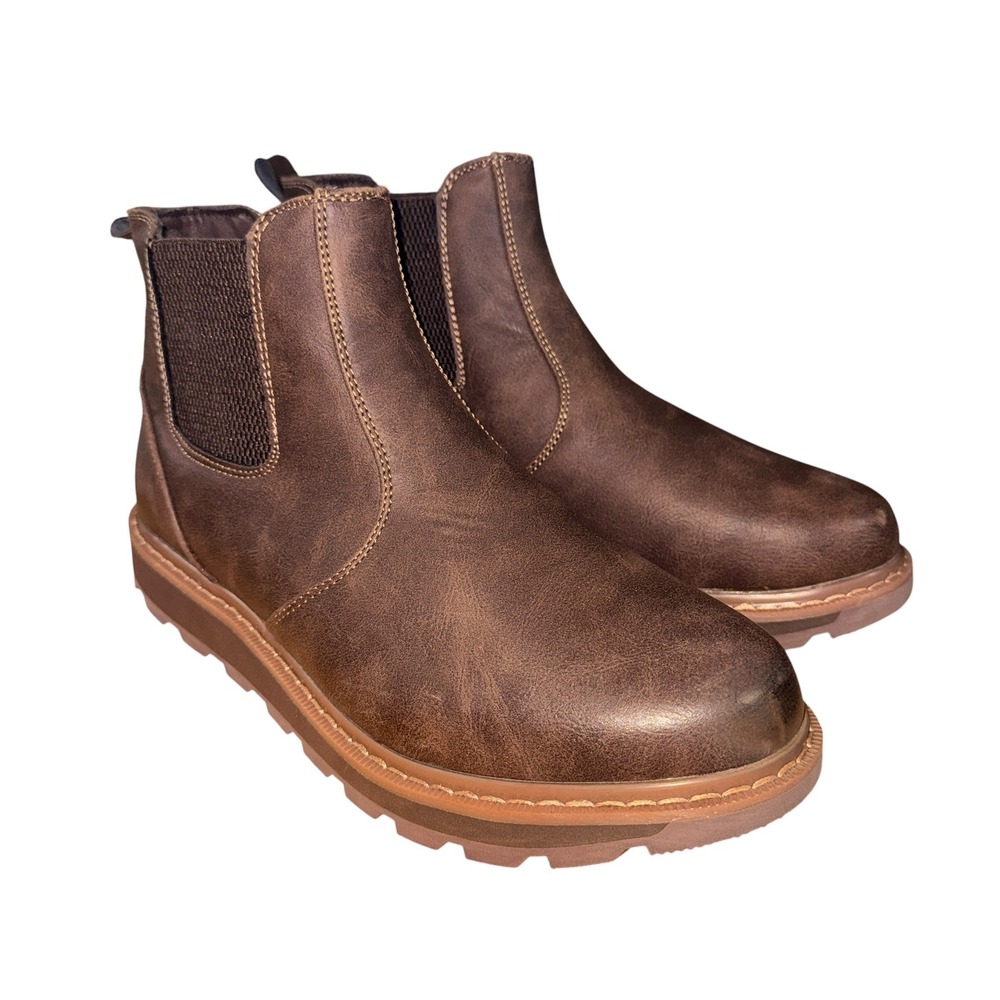 NEW Deer Stags Jameson Chelsea Boots‎ Mens 8M Brown Pull On Lug Sole Ankle Boots